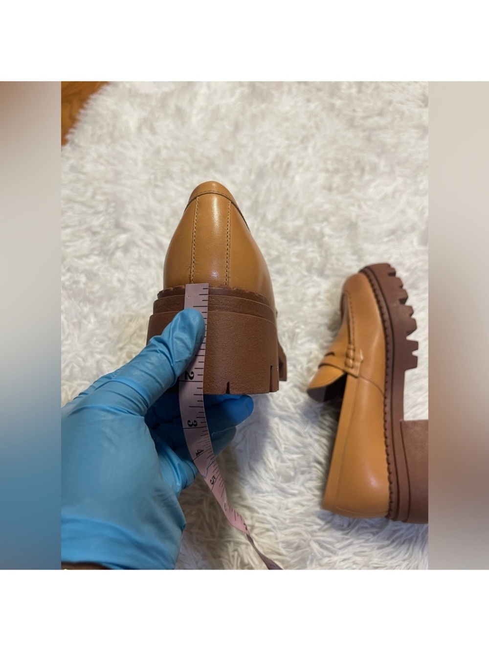 Free People Chunky Lug Sole Tan Leather Penny Loafers 39.5 9.5 - Picture 12 of 15